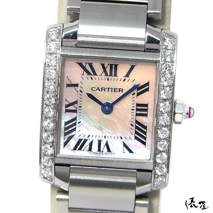 カルティエ タンクフランセーズ ダイヤ ピンクシェル 極美品 レディース 時計 Cartier