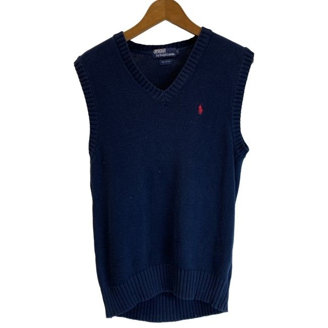 【中古】 POLO by RALPH LAUREN ベスト レイヤード ミドルゲージ 無地 ワンポイント スモールポニー 刺しゅう 古着 /2004