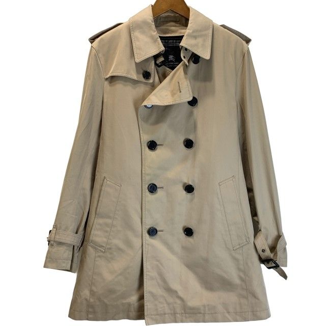【中古】　BURBERRY BLACK LABEL　トレンチコート　ハーフコート　ジャケット　無地　ダブルボタン　日本製　古着　/1156