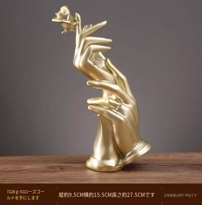 置物 オブジェ 薔薇を持った手 おしゃれ セクシー グレー ゴールド 樹脂 ゴールド