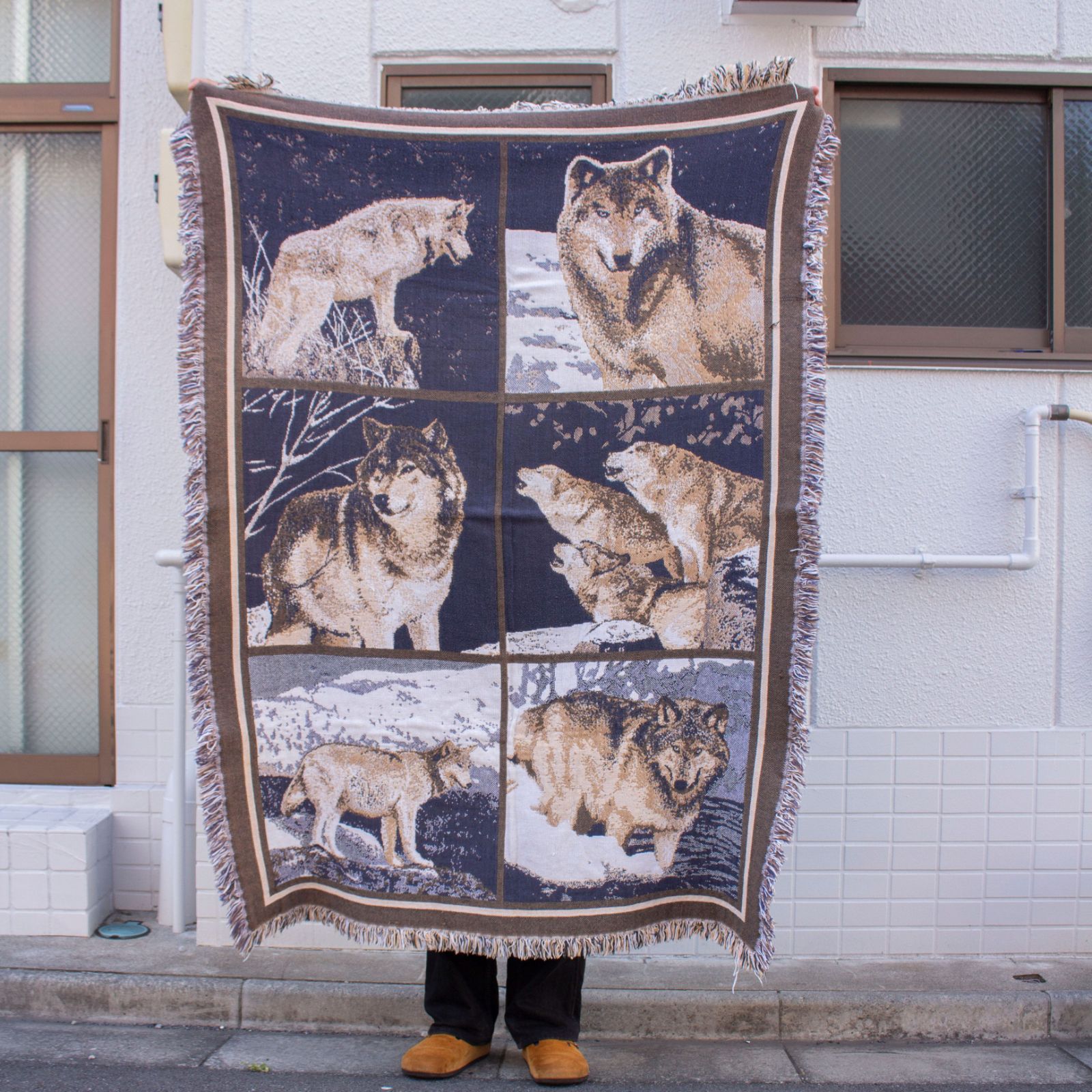 Wolf Cotton Blanket ラグ ブランケット 古着 ヴィンテージ