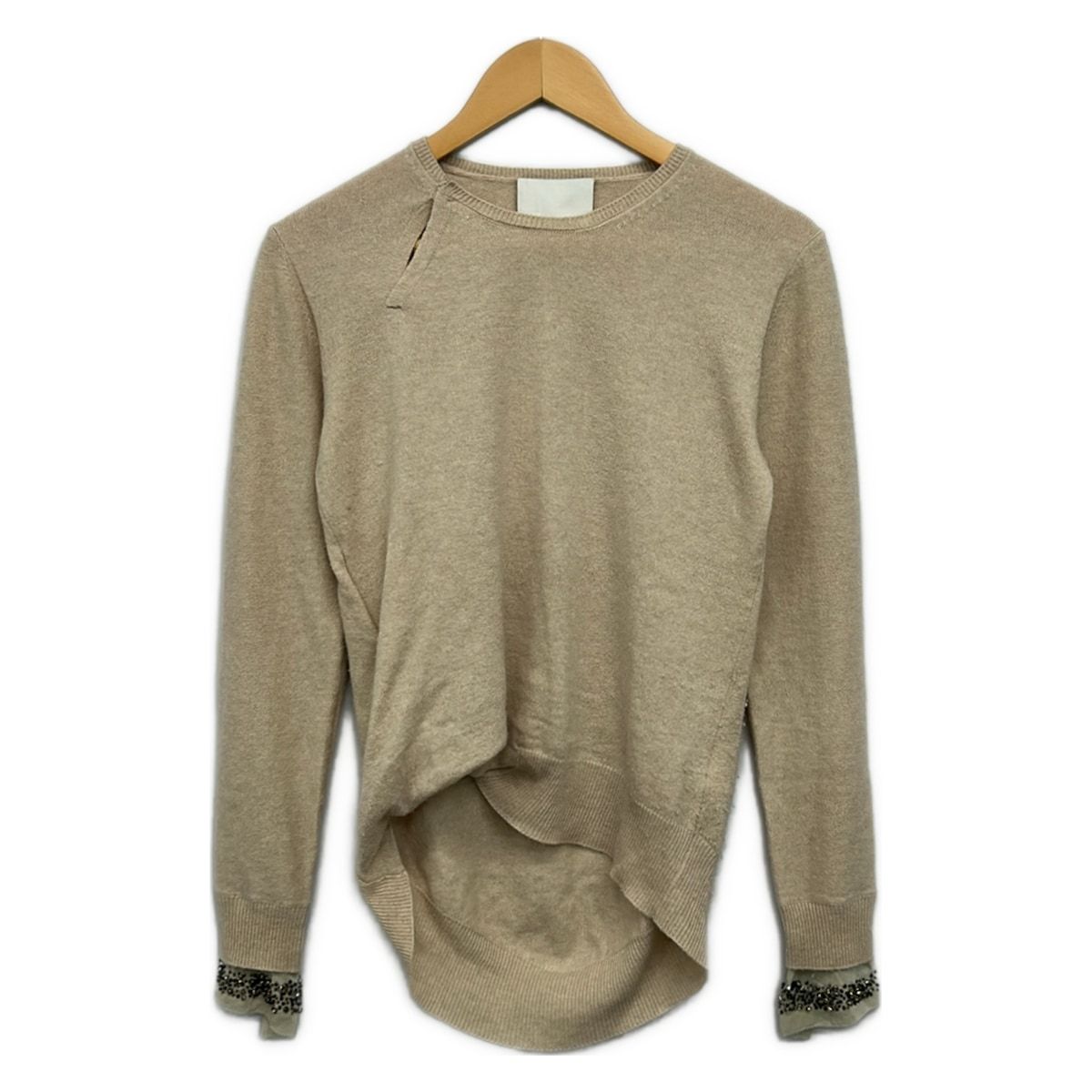 3.1 Phillip lim(スリーワンフィリップリム) 長袖セーター サイズXS レディース - ベージュ クルーネック/ラインストーン/ビーズ