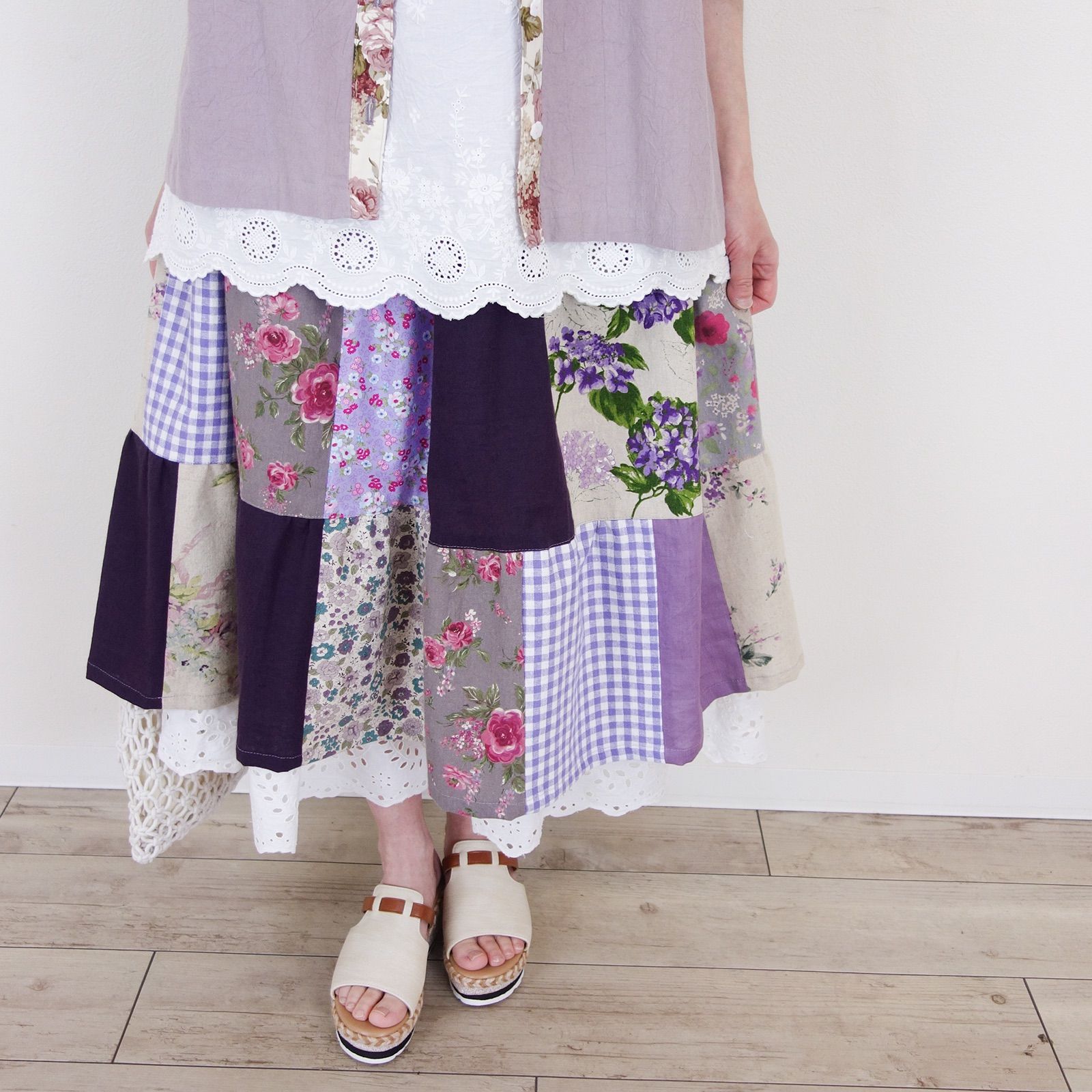 リネンパッチティアードスカート☆バイオレット・ガーデン