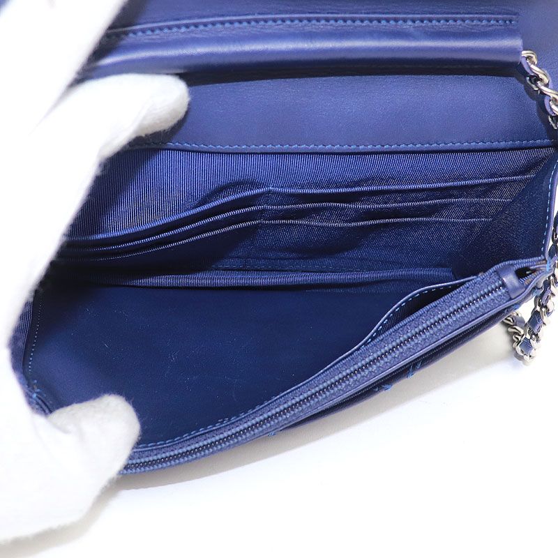 【美品】シャネル【CHANEL】ハンプトン チェーンウォレット ブルー ウルトラステッチ キルティングレザー チェーンショルダーバッグ ポシェット クラッチ 財布 サイフ 斜め掛け #17 Wallet On chain Hampton WOC【Aランク】【中古】 シャネル ハンプトン チェーンウォレット ブルー ウルトラステッチ
