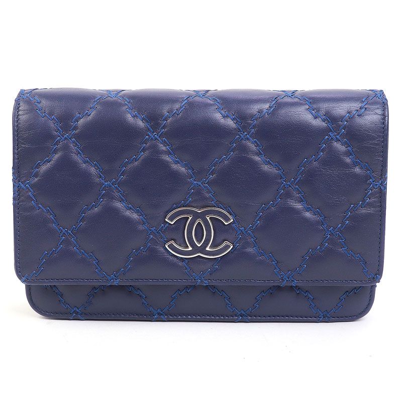 【美品】シャネル【CHANEL】ハンプトン チェーンウォレット ブルー ウルトラステッチ キルティングレザー チェーンショルダーバッグ ポシェット クラッチ 財布 サイフ 斜め掛け #17 Wallet On chain Hampton WOC【Aランク】【中古】 シャネル ハンプトン チェーンウォレット ブルー ウルトラステッチ