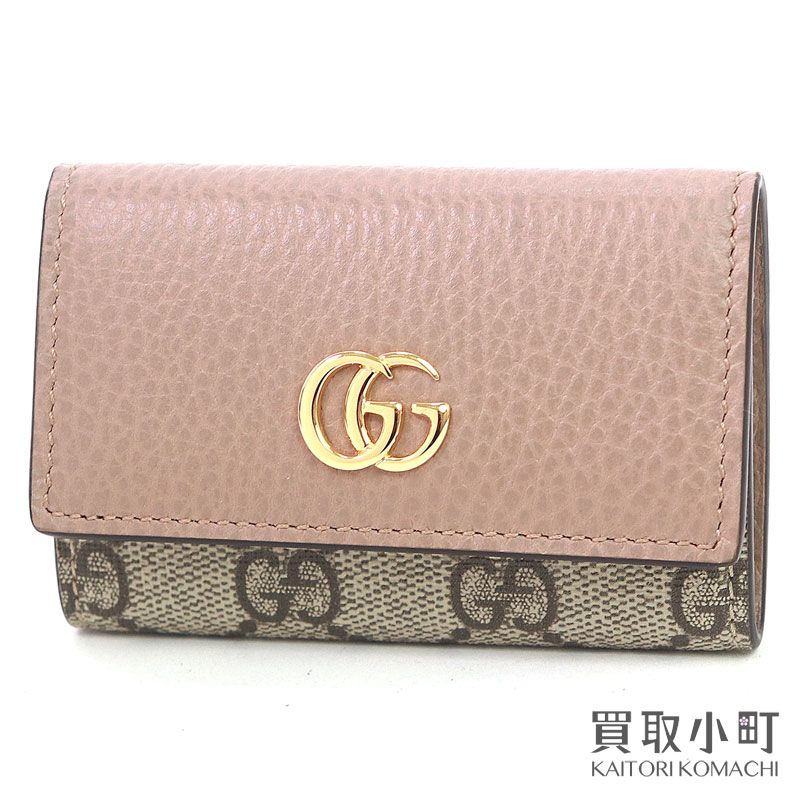 グッチ GGマーモント レザー キーケース GGスプリームピンク カーフスキン 6連 キーリング付き キーホルダー ダブルG 456118 17WAG 5788 LEATHER KEY CASE