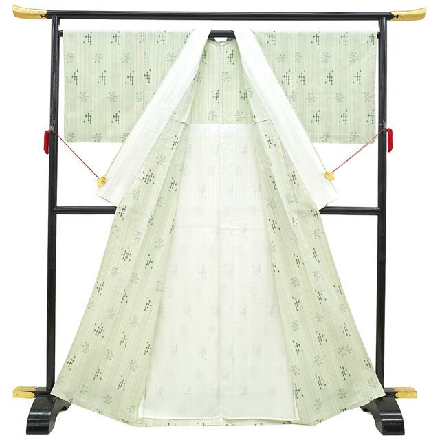 新古品】 本場琉球かすり 単衣 着物 紬 沖縄県 手織り 白緑 琉球絣 