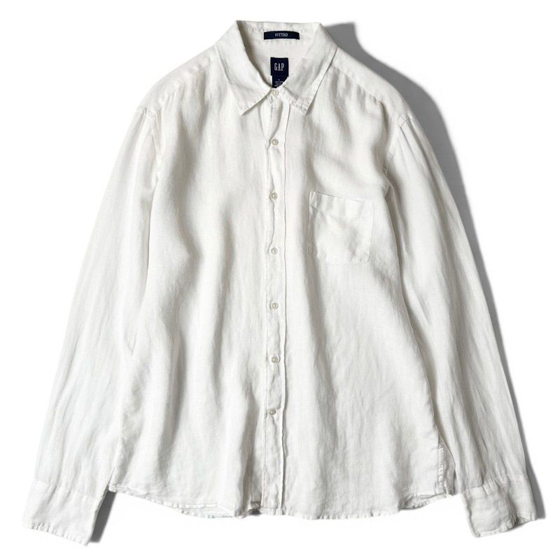 00s GAP 長袖 100% リネン シャツ L / 00年代 オールド ギャップ 無地 ホワイト 白 LINEN