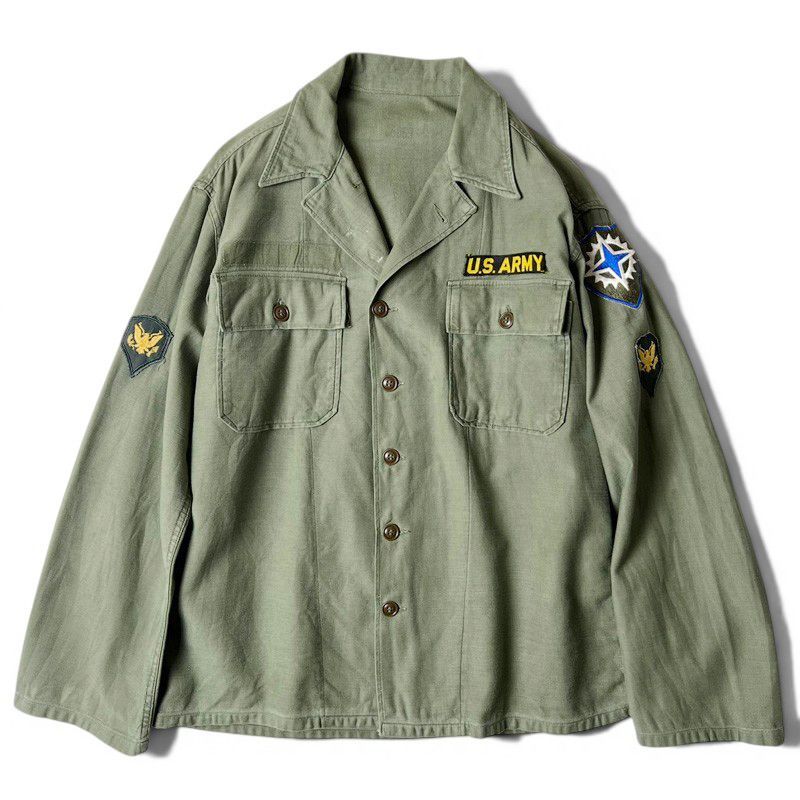 50s US ARMY 米軍実物 OG-107 コットン サテン ユーティリティ シャツ