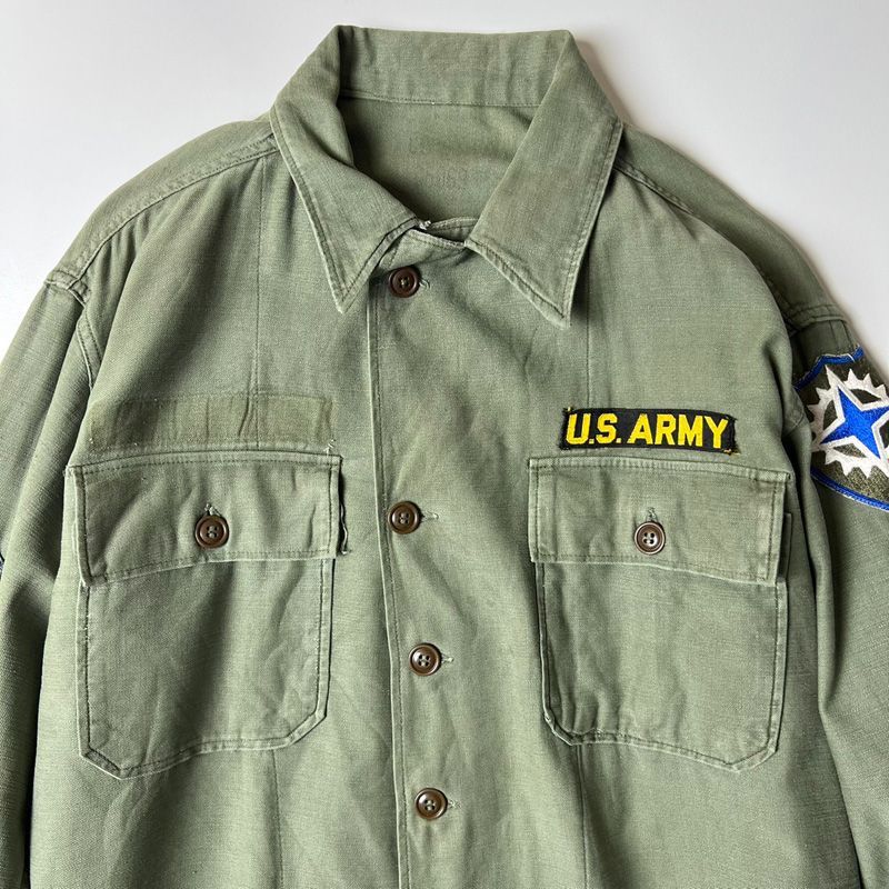 50s US ARMY 米軍実物 OG-107 コットン サテン ユーティリティ シャツ