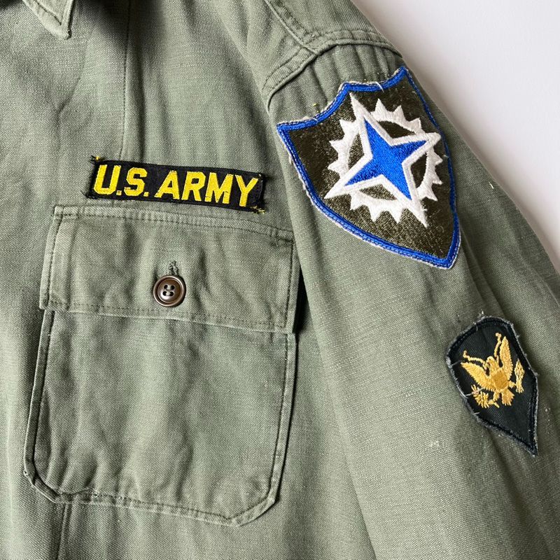 50s US ARMY 米軍実物 OG-107 コットン サテン ユーティリティ シャツ