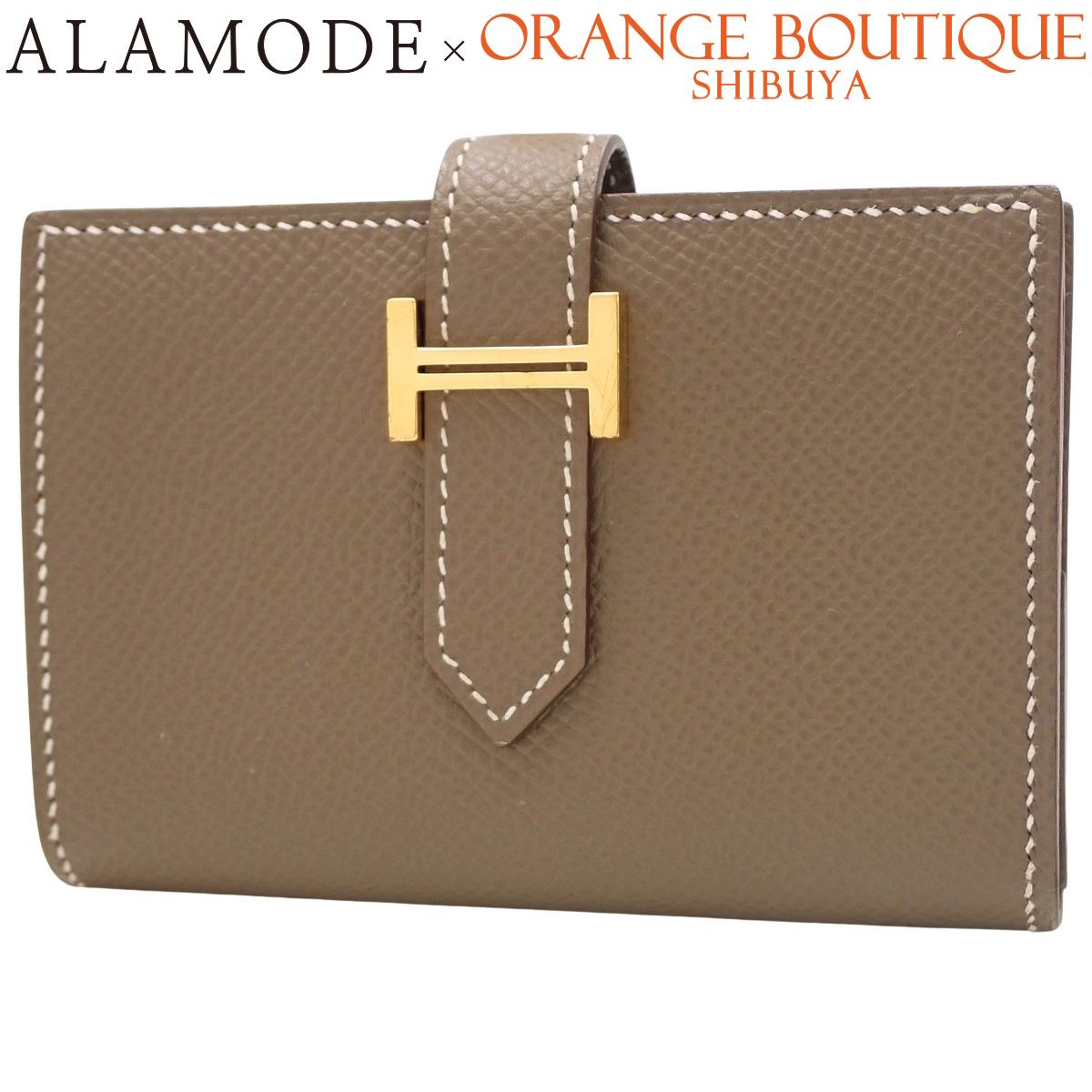 HERMES(エルメス) ベアンミニ エトープ/エトゥープ グレージュ ヴォーエプソン ゴールド金具 Y刻印 コインケース 2つ折り 二つ折り ミニ財布 名刺入れ レディース 40802195132【中古】【アラモード】