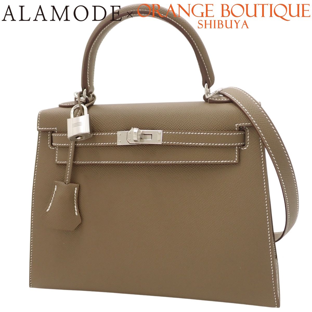 【新品】HERMES(エルメス) ケリー25 (外縫い) G刻印 エトープ/エトゥープ グレージュ ヴォーエプソン パラジウム金具 シルバー金具 ハンドバッグ ショルダー 肩掛け 2WAY レディース 40802195256【アラモード】