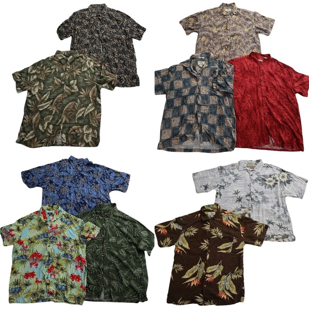 古着卸 まとめ売り 素材MIX アロハシャツ 10枚セット ( メンズ XL ) ハイビスカス ヤシの木 リーフモチーフ 中古 古着 NE7121
