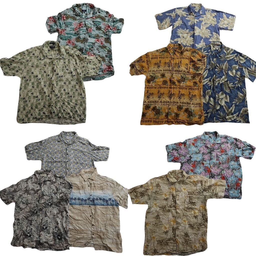 古着卸 まとめ売り 素材MIX アロハシャツ 10枚セット ( メンズ M ) ヤシの木 リーフモチーフ ハイビスカス 中古 古着 NE7124