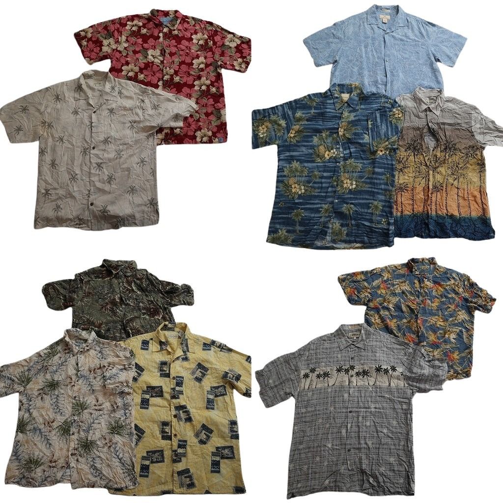 古着卸 まとめ売り 素材MIX アロハシャツ 10枚セット ( メンズ L ) ホリゾンタル ヤシの木 ハイビスカス 開襟 中古 古着 NE7129