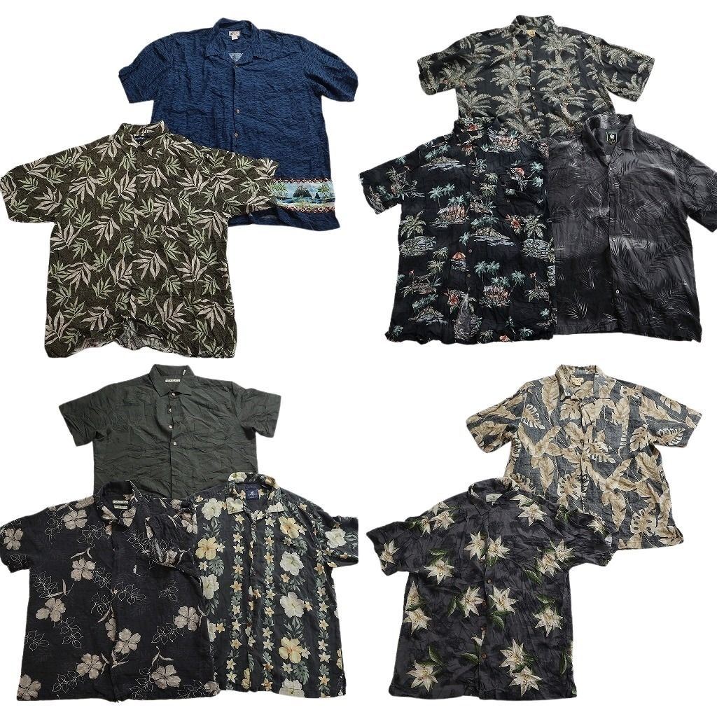 古着卸 まとめ売り 素材MIX アロハシャツ 10枚セット ( メンズ XL ) リーフモチーフ ヤシの木 ボックスカット 開襟 中古 古着 NE7136
