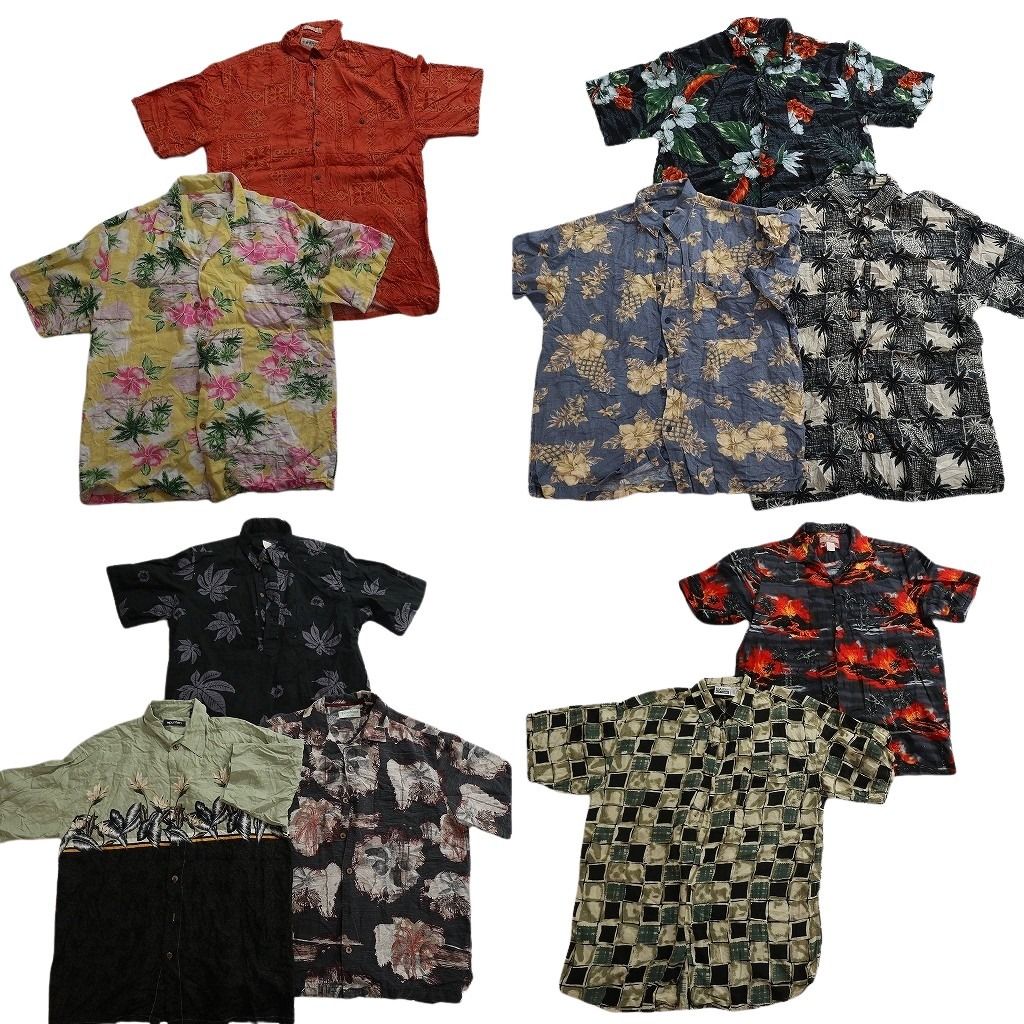 古着卸 まとめ売り 素材MIX アロハシャツ 10枚セット ( メンズ M ) ヤシの木 リーフモチーフ 果物モチーフ ハイビスカス 中古 古着 NE7138