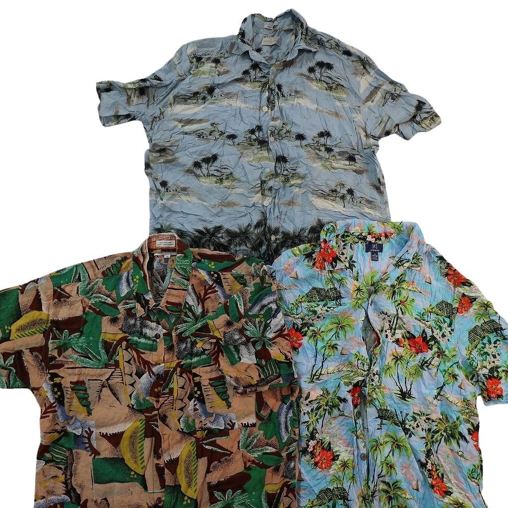 古着卸 まとめ売り 素材MIX アロハシャツ 10枚セット ( メンズ M ) ハイビスカス リーフモチーフ ヤシの木 開襟 中古 古着 NE7141