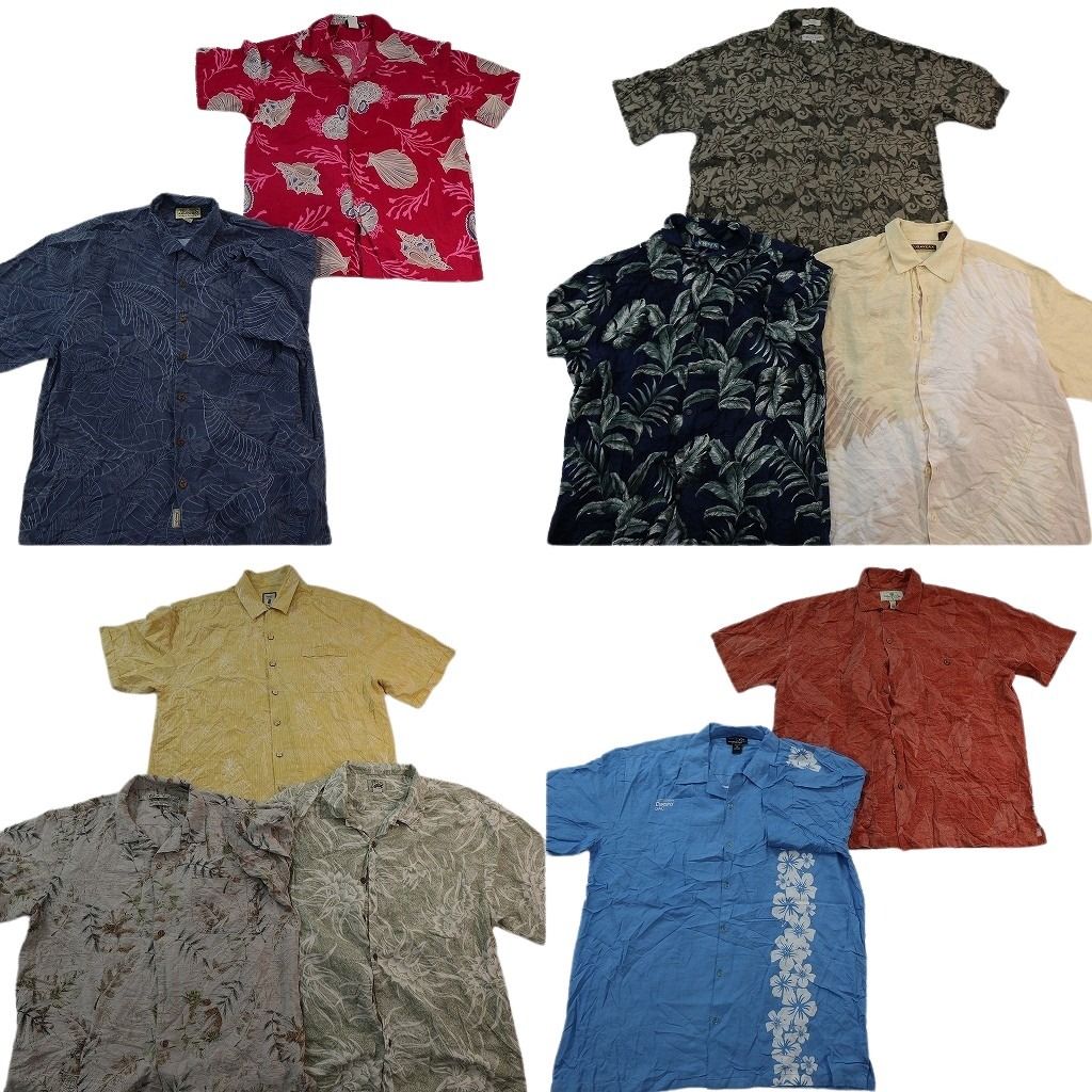 古着卸 まとめ売り 素材MIX アロハシャツ 10枚セット ( メンズ XL ) リーフモチーフ ハイビスカス 開襟 ボックスカット 中古 古着 NE7150