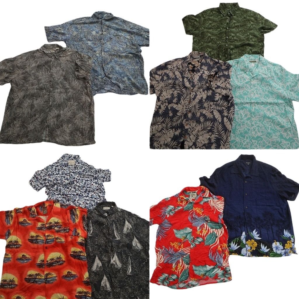古着卸 まとめ売り 素材MIX アロハシャツ 10枚セット ( メンズ XL ) リーフモチーフ ハイビスカス ヤシの木 中古 古着 NE7182 6,525円