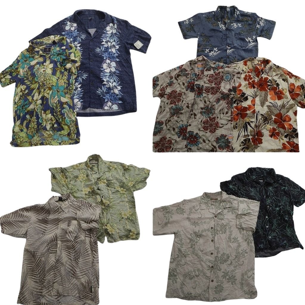 古着卸 まとめ売り 素材MIX アロハシャツ 9枚セット ( メンズ M ) リーフモチーフ ハイビスカス ヤシの木 中古 古着 NE7198