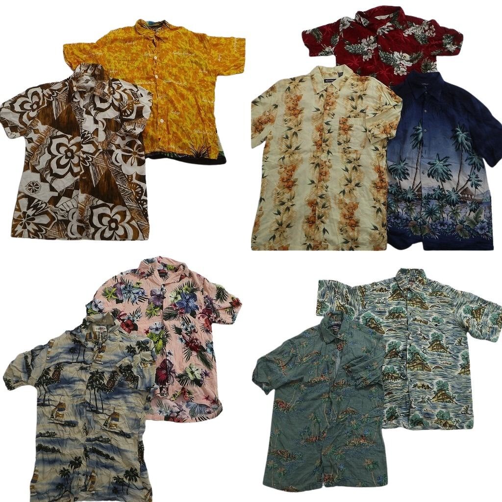 古着卸 まとめ売り 素材MIX アロハシャツ 9枚セット ( メンズ S ) ヤシの木 オープンカラー ボックスカット 中古 古着 NE7200