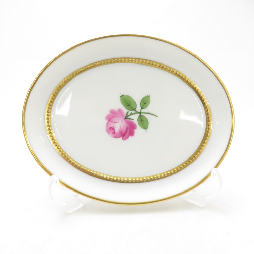 美品 AUGARTEN アウガルテン ウィンナーローズ 5089 841 スモールディッシュ 小皿 オーバル 壁掛け ウォールプレート 金 SU14131K1