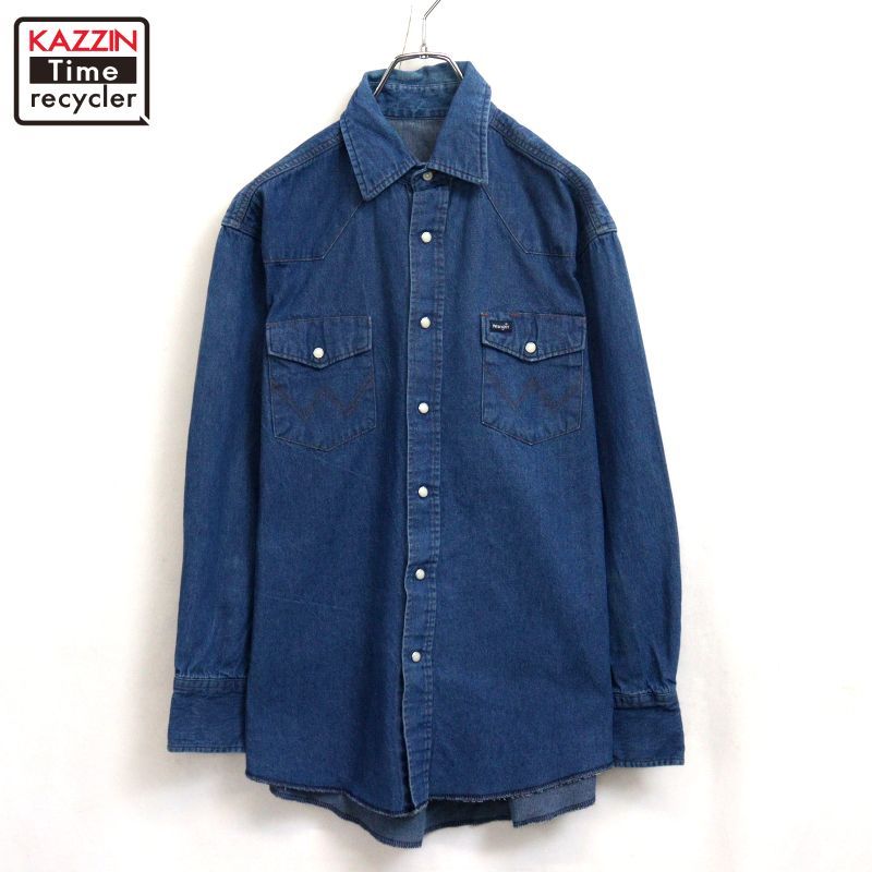 90s vintage Wrangler デニム ウエスタン 長袖シャツ メンズ Lサイズ相当