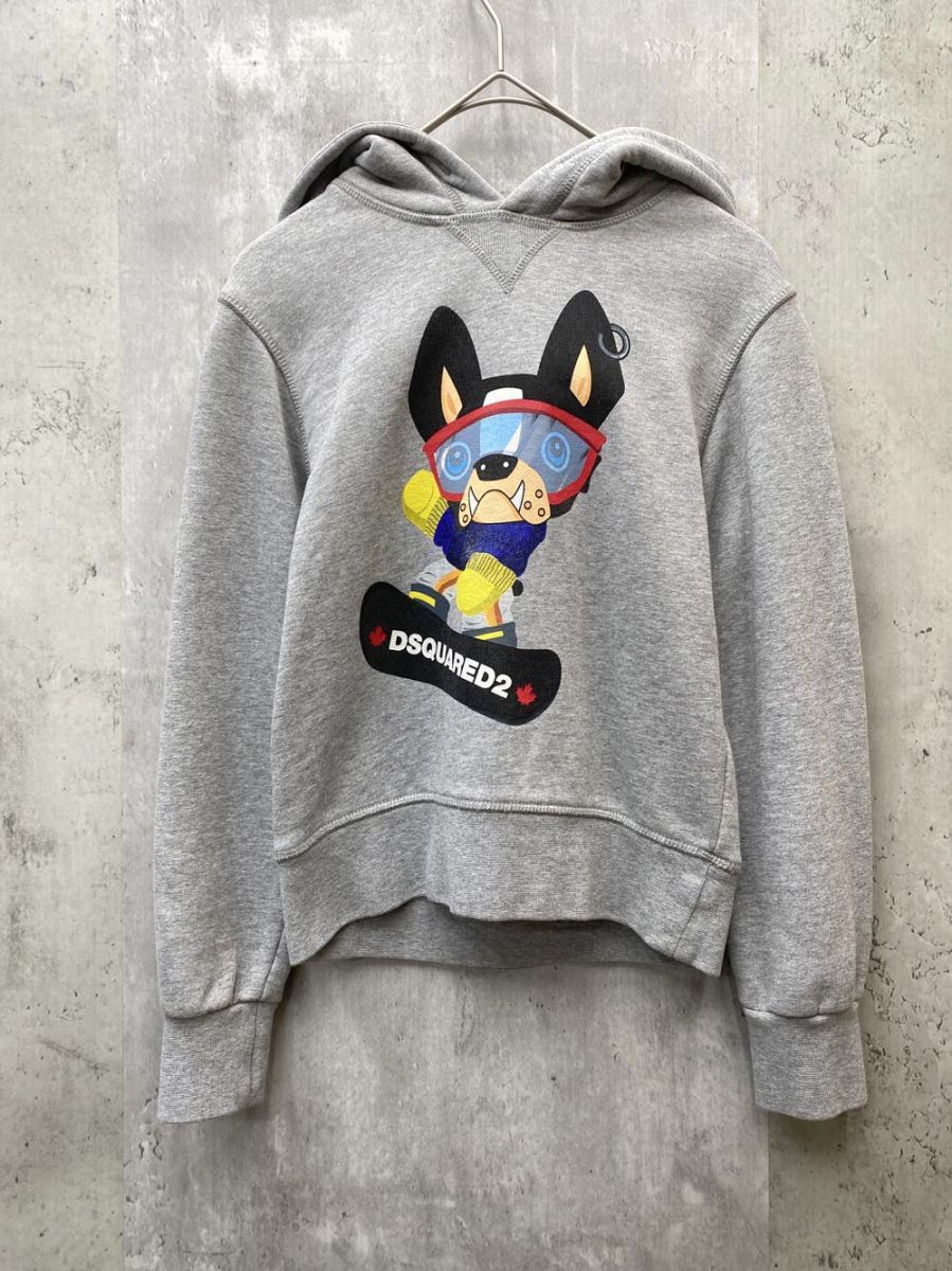 Dsquared2 ディースクエアード 綿100% ドッグキャラクタープリント プルオーバー パーカー size8Y（130）/グレー ■◇◎キッズ