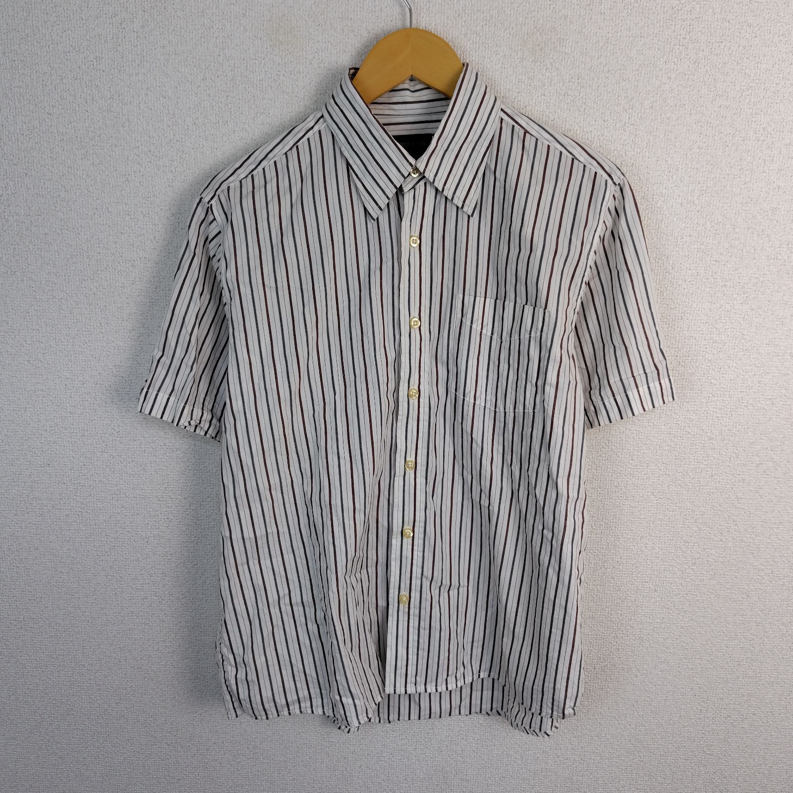 WOOLRICH ウールリッチ ストライプ 半袖シャツ 胸ポケット ホワイト M メンズ 古着 クラシック シンプル 4,000円
