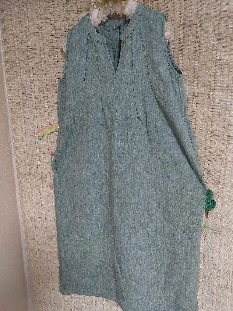 新品)リネン ノースリーブ ONE PIECE グリーン