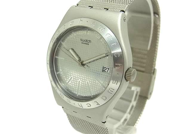■美品■ SWATCH スウォッチ IRONY アルミニウム クォーツ 生活防水 腕時計 ウォッチ メンズ シルバー系 DM7594