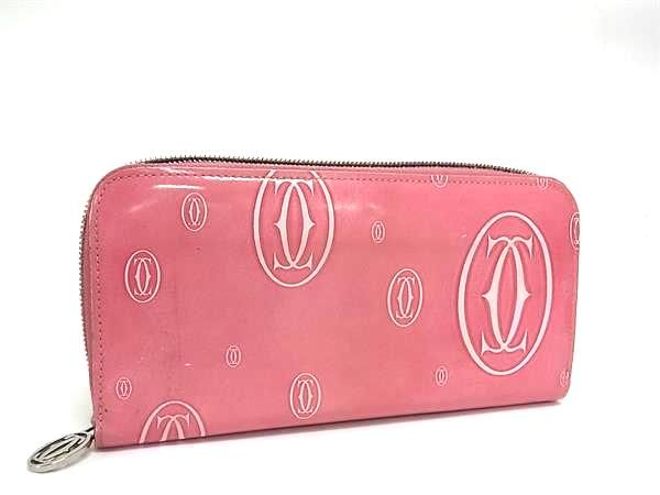 Cartier カルティエ ハッピーバースデー パテントレザー ラウンドファスナー 長財布 ウォレット 小銭入れ 札入れ ピンク系 DD9656