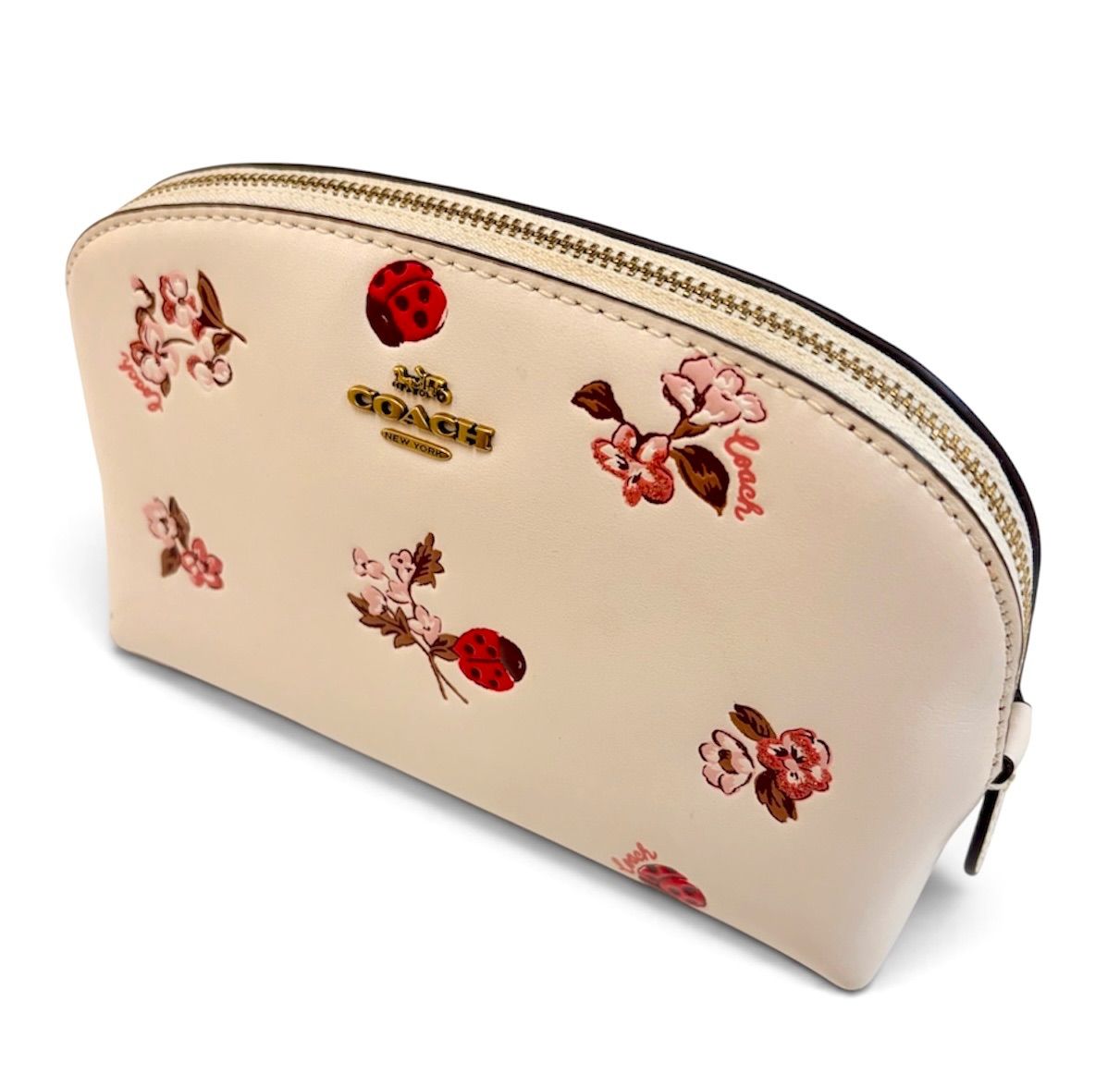 希少美品⭐️COACH コーチ】 花柄 てんとう虫 レザー ポーチ コスメ 