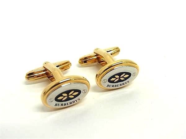 ■美品■ Burberrys バーバリーズ カフリンクス カフスボタン アクセサリー ビジネス 紳士 メンズ シルバー系×ゴールド系 DN0454