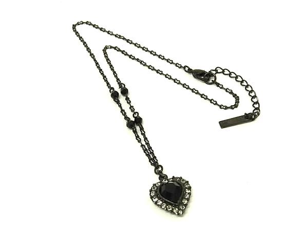 ■美品■ ANNASUI アナスイ ハート ラインストーン ビジュー ネックレス ペンダント アクセサリー レディース ブラック系 DN0577