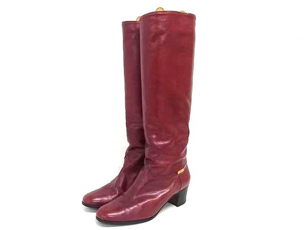 Salvatore Ferragamo フェラガモ レザー ロングブーツ ヒール 表記サイズ 5 (約22.5cm) 靴 シューズ レディース レッド系 DN0637
