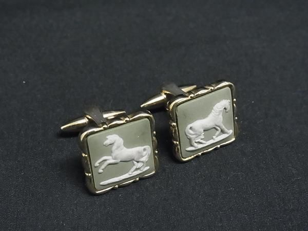 WEDGWOOD ウェッジウッド ジャスパー カメオ カフスボタン カフリンクス アクセサリー メンズ ライトグリーン系×ゴールド系 DN0643