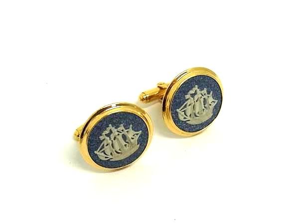 WEDGWOOD ウェッジウッド ジャスパー カメオ カフスボタン カフリンクス アクセサリー 紳士 メンズ ブルー系×ゴールド系 DN0651