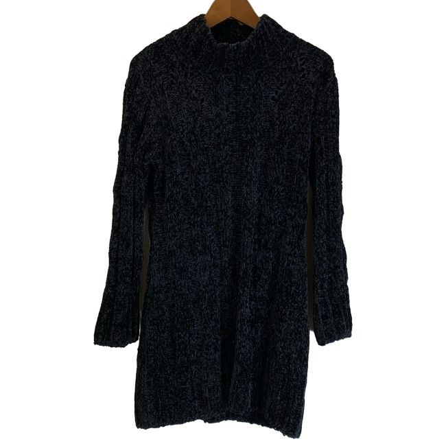 【中古】　ISSEY MIYAKE　ワンピース　長袖　ミニ丈　ロングカットソー　モックネック　ベロア　ローゲージ　無地　日本製　ドメスティック　古着　/2497