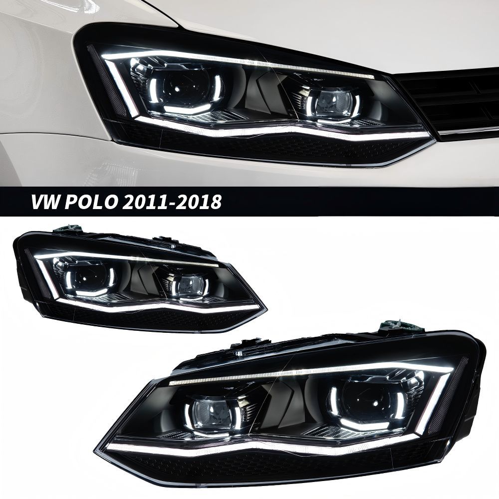 Volkswagen Polo (フォルクスワーゲン・ポロ) 2009-2018専用 LEDヘッドライト プロジェクターレンズ デイライト＆流水ウインカー 赤/銀 選べる2色 高輝度 視認性向上 夜間安全 ドレスアップ効果抜群 簡単取付 車種専用 送料無料
