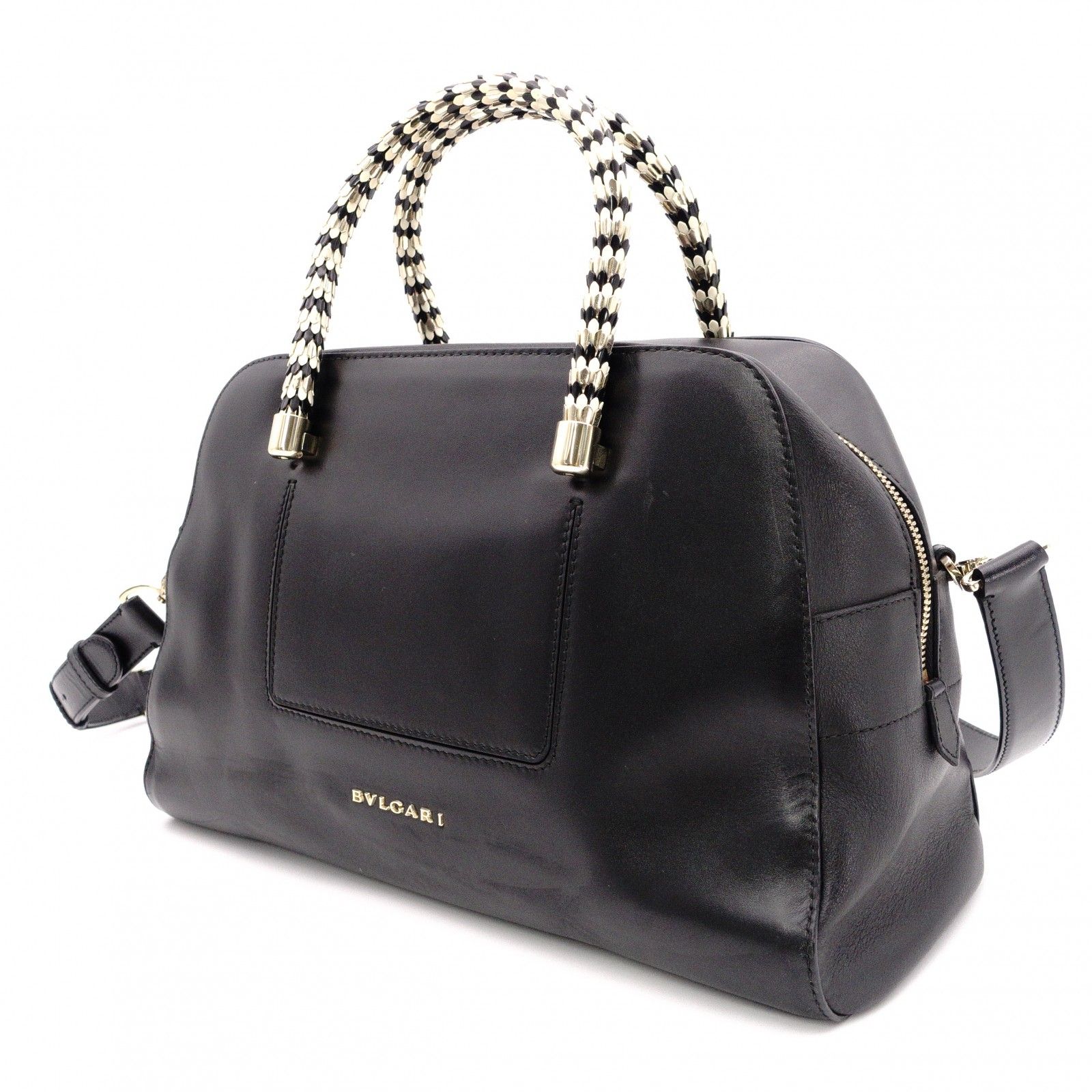 BVLGARI ブルガリ スカリエ セルペンティ ハンドバッグ レザー 2way 黒