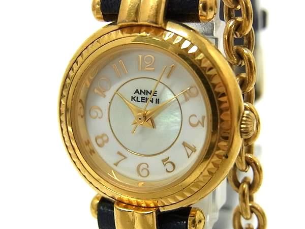 ■稼働品■ ANNE KLEIN アンクライン クォーツ 腕時計 ウォッチ レディース ネイビー系×ゴールド系 DN1320