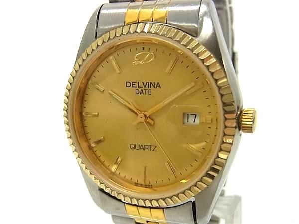 ■稼働品■美品■ DELVINA デルビナ U-10001 SS クォーツ 20気圧防水 腕時計 ウォッチ メンズ シルバー系×ゴールド系 DN1321