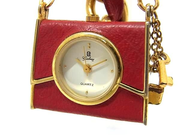 ■稼働品■ giuliano ジュリアーノ レザー クォーツ 腕時計 ウォッチ レディース レッド系×ゴールド系 DN1337