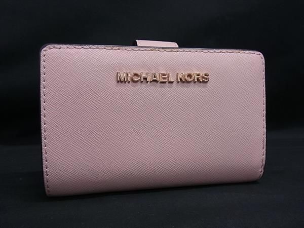 ■美品■ MICHAEL KORS マイケルコース レザー 二つ折り 財布 ウォレット カード入れ 小銭入れ レディース ピンクベージュ系 DN1401