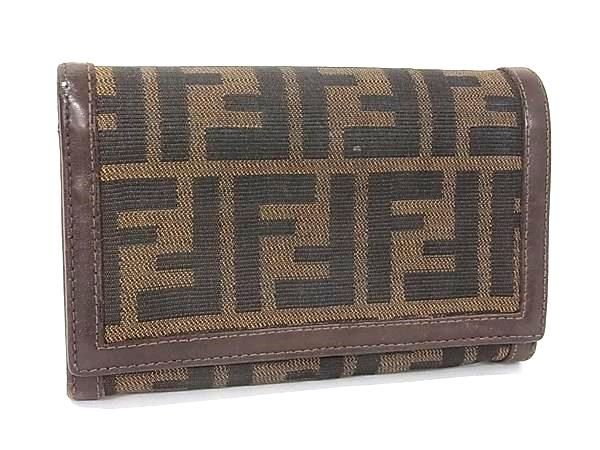 FENDI フェンディ ズッカ柄 キャンバス×レザー 二つ折り 財布 ウォレット 札入れ 小銭入れ レディース メンズ ブラウン系 DN1469