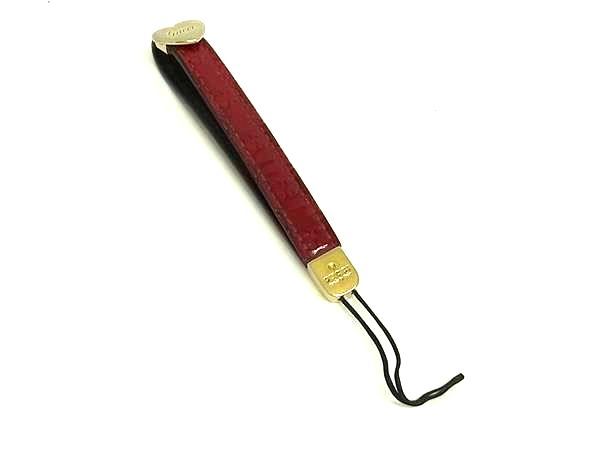 GUCCI グッチ パテントレザー ハート ストラップ チャーム キーホルダー レディース レッド系×ゴールド系 DN1519