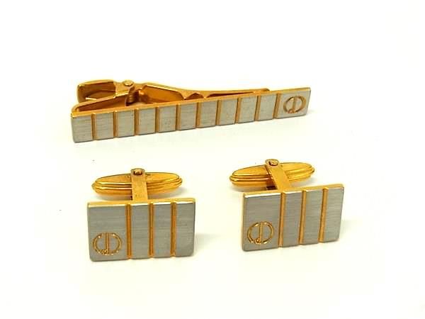 ■美品■ dunhill ダンヒル カフリンクス カフスボタン タイクリップ タイピン 2点セット メンズ ゴールド系×シルバー系 DN1535